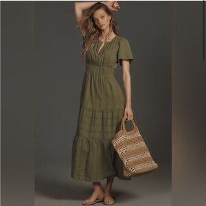 Anthropologie Somerset Moss Green Maxi Dress sz M
